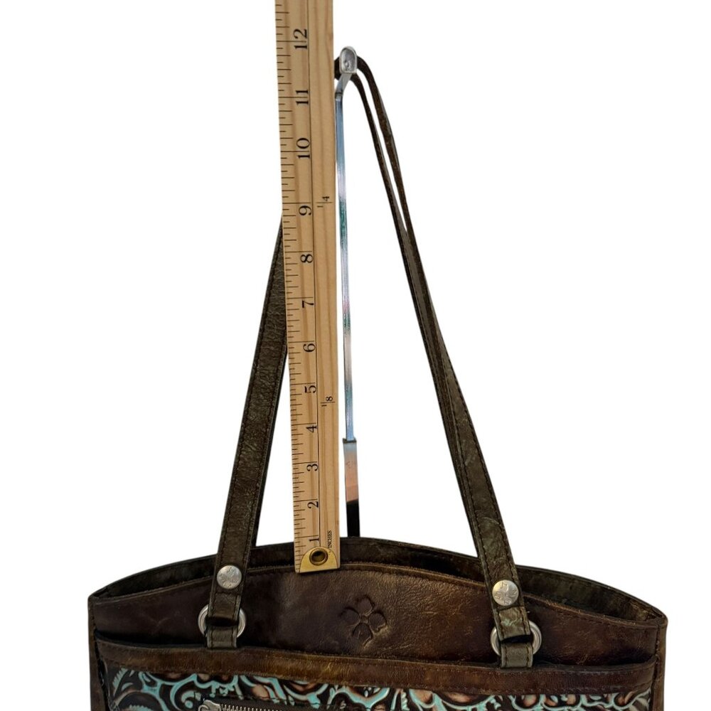 Patricia Nash Poppy Top Zip Tote Turquoise Embossed Leather Floral Design 14x10 - Picture 13 of 16